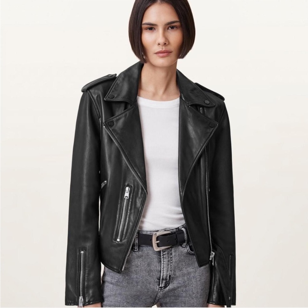 All Saints Black Leather Balfern Jacket - Picture 10 of 10